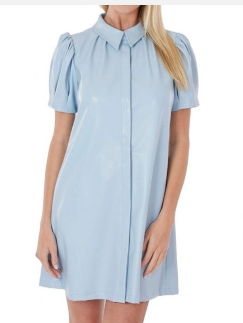Dolce Cabo Light Blue Puff Sleeve Shirt Dress
